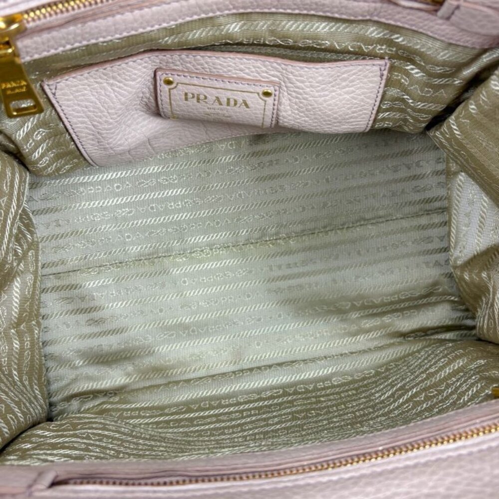 Prada 2-Way Tote Shoulder Bag Vittero Dino Leather Triangle Logo Pink Beige - Picture 12 of 14